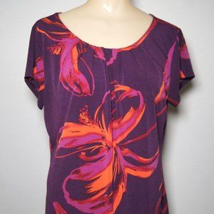 Worthington Womens Crew Neck Short Sleeve Blouse, Red-Purple-orange, PL